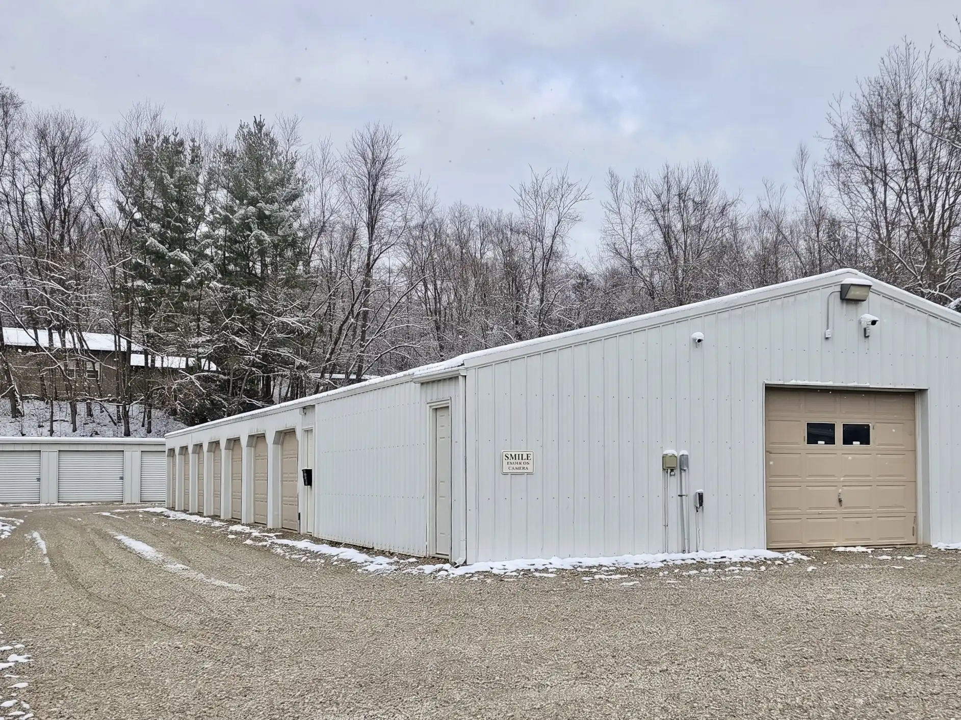 GSG Self Storage building with a Smile, you're on camera sign